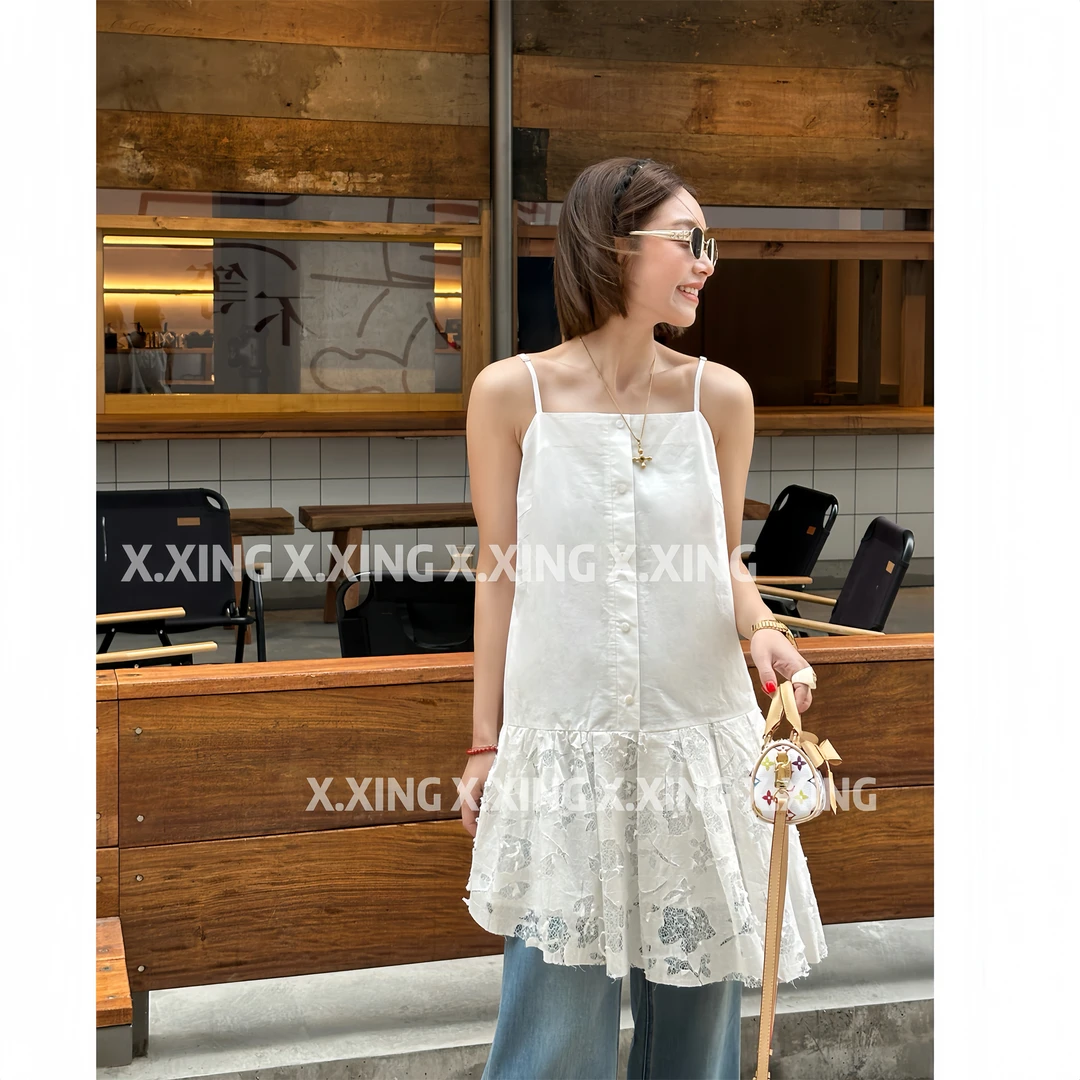 X.x.欧货新款高端百搭背心裙蕾丝拼接中长款吊带连衣裙C31-1601