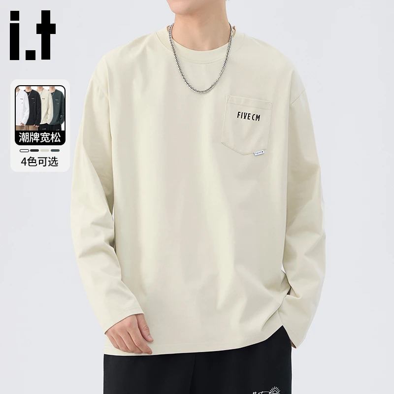 it FIVE CM日系简约圆领长袖T恤男款秋冬季宽松舒适百搭休闲上衣
