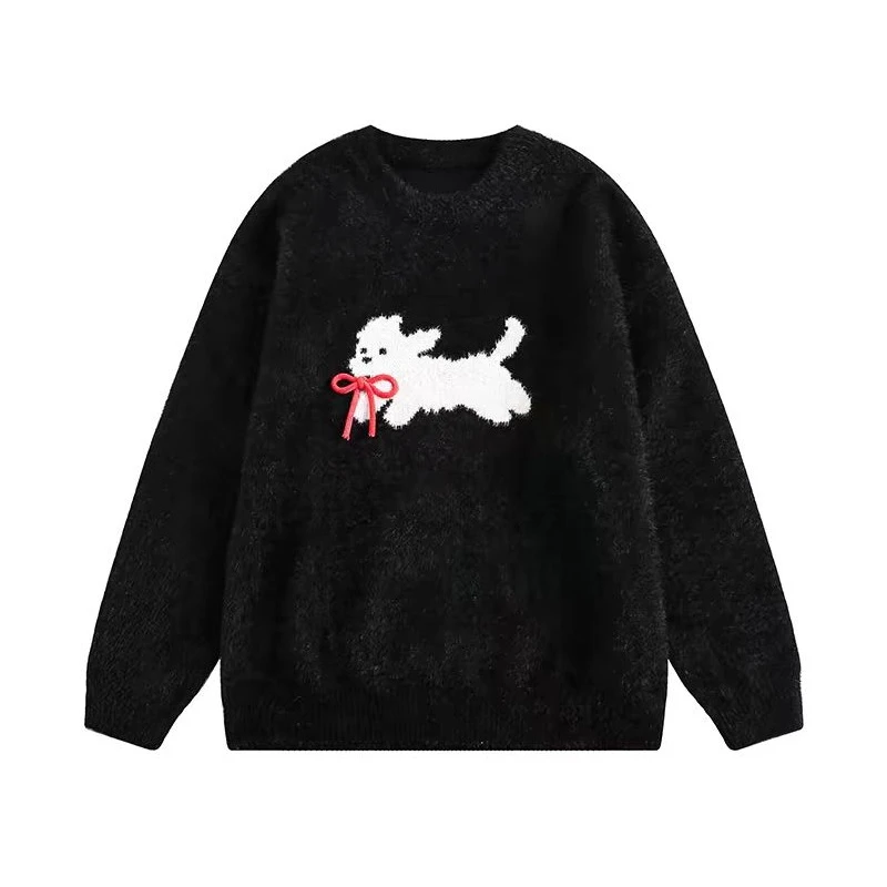 美式复古休闲宽松设计感圆领毛衣K2415