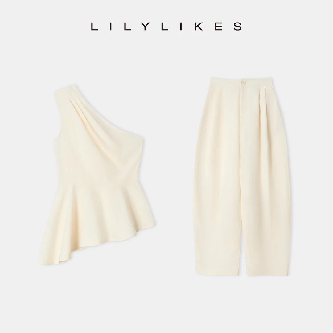 “气质白月光”夏日氧气高智感漂亮姐姐 100棉高级斜肩套装