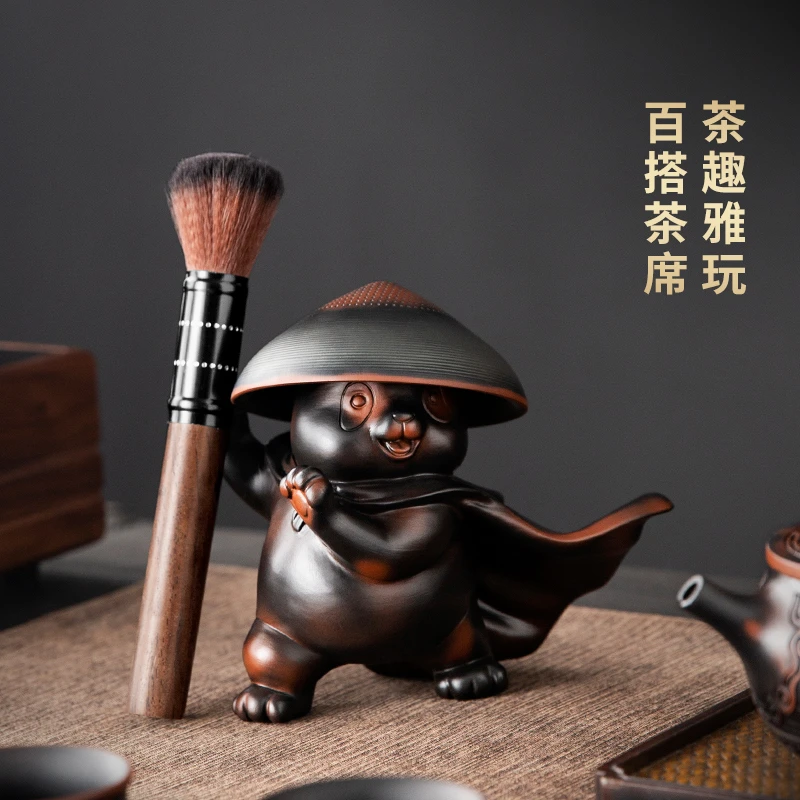 紫陶熊猫茶宠茶漏摆件家用创意高档全瓷过滤网茶水分离器茶具配件