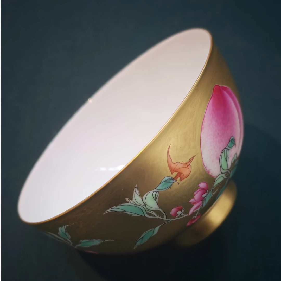 徐窑 金地四桃鸡心杯