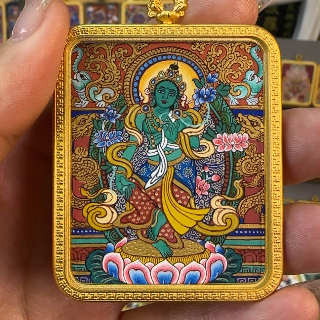 吊坠萌**?热贡纯手绘【绿度母】非遗文化
