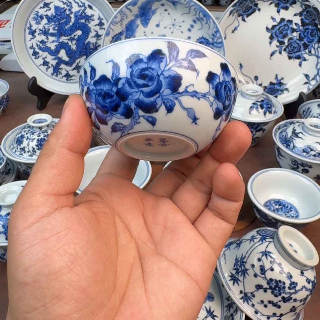 摆件月季普洱杯手绘
