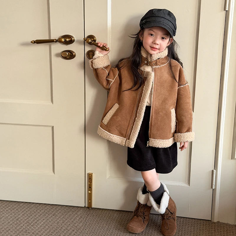 在仓【秋冬】女童保暖棉衣儿童麂皮绒保暖抗风外套25H044