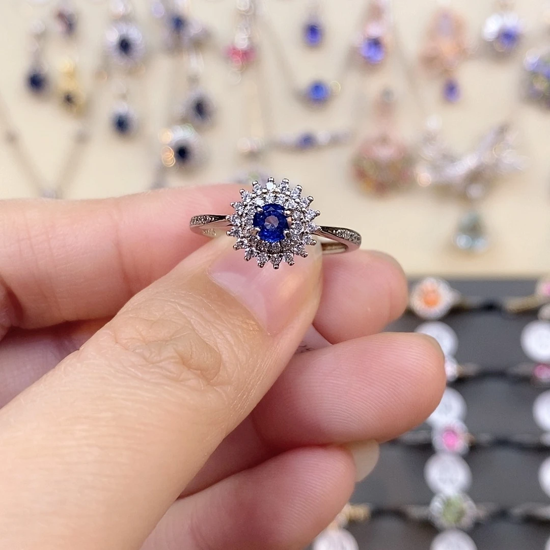 蓝宝石戒指银S925镶嵌