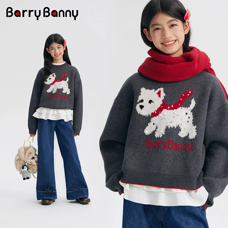 小酒窝同款BarryBanny女童毛衣洋气时髦冬中大儿童针织衫上衣毛衣