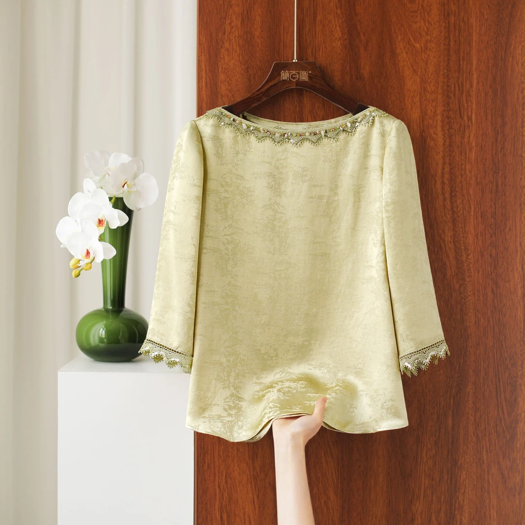 2025新款新中式特调橄榄绿重工船领百搭衬衫气质秋季新品国风上衣