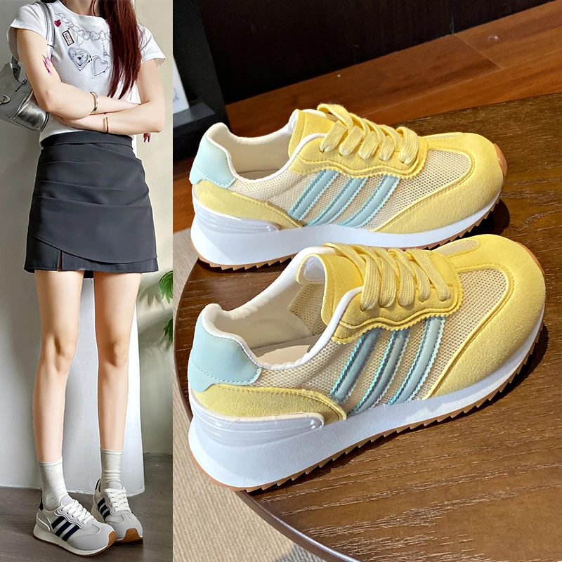 网面透气阿甘鞋女2025夏季新款厚底德训鞋女软底防滑休闲小白鞋女