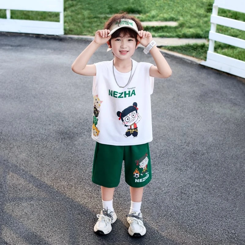 哪吒衣服男童夏装背心套装2025新款儿童酷帅气运动两件套无袖男孩