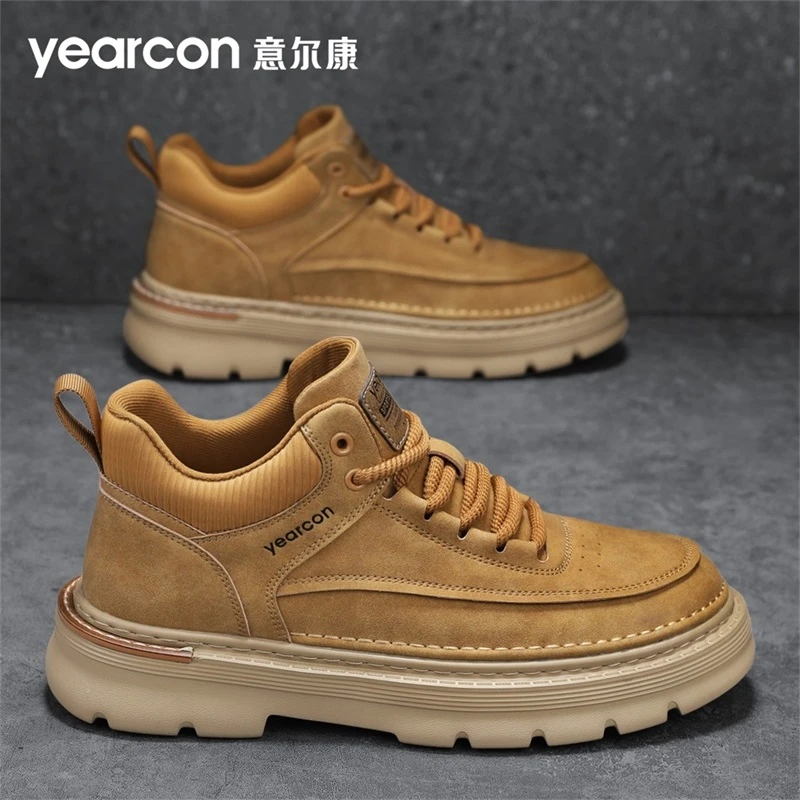 意尔康男鞋秋季2025新款爆款男士防滑厚底增高马丁靴百搭休闲皮鞋