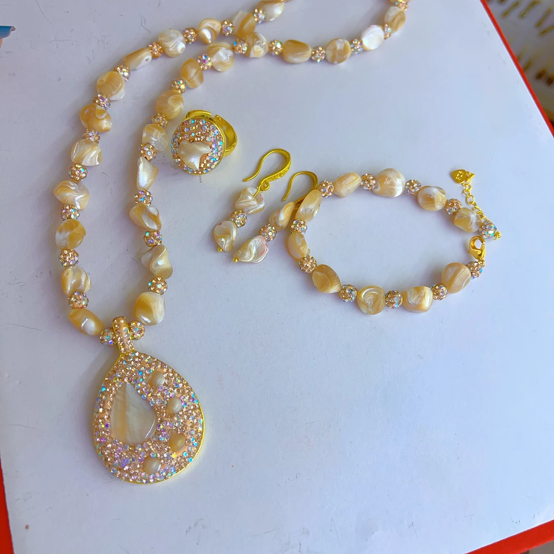 铜合金项链 1099新款四件套首饰سەدەپ 爆款白搭时尚金色