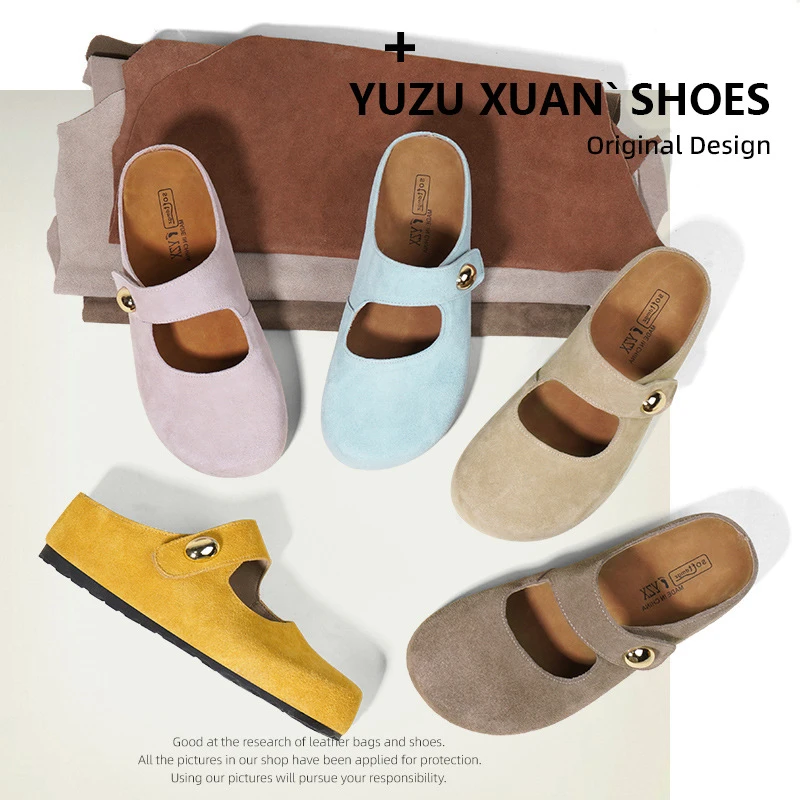 增高5cm真皮牛皮一脚蹬勃肯鞋夏新款百搭包头半拖鞋外穿出游凉拖
