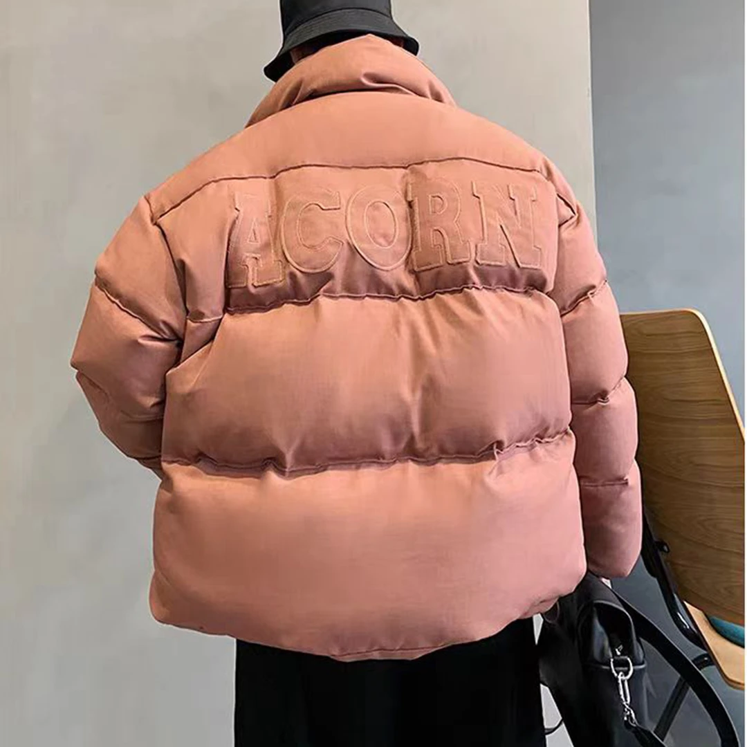 【阿信】冬季棉麻质感立领羽绒服男士韩系简约字母车线宽松外套