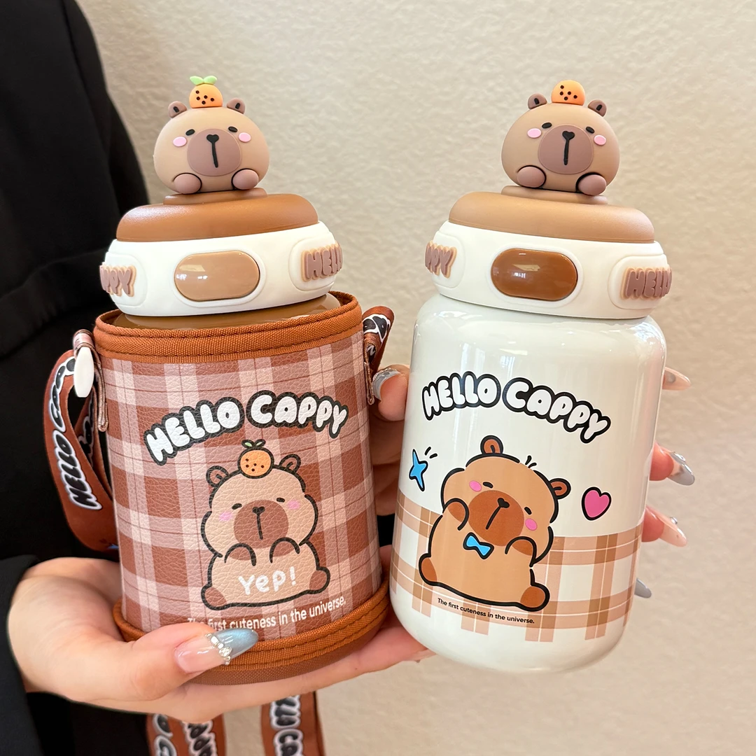 卡皮巴拉儿童保温杯316带杯套防摔上学专用吸管杯幼儿园宝宝水壶