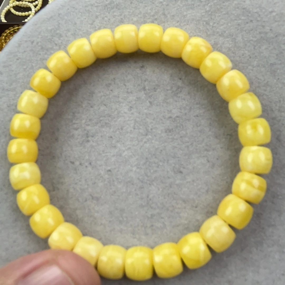 蜜蜡未镶嵌手串纯天然俄料白花虎皮8*7腕口17+