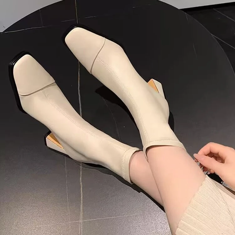 法式短靴女高跟2025秋季新款薄绒粗跟气质后拉链瘦瘦靴靴子百搭