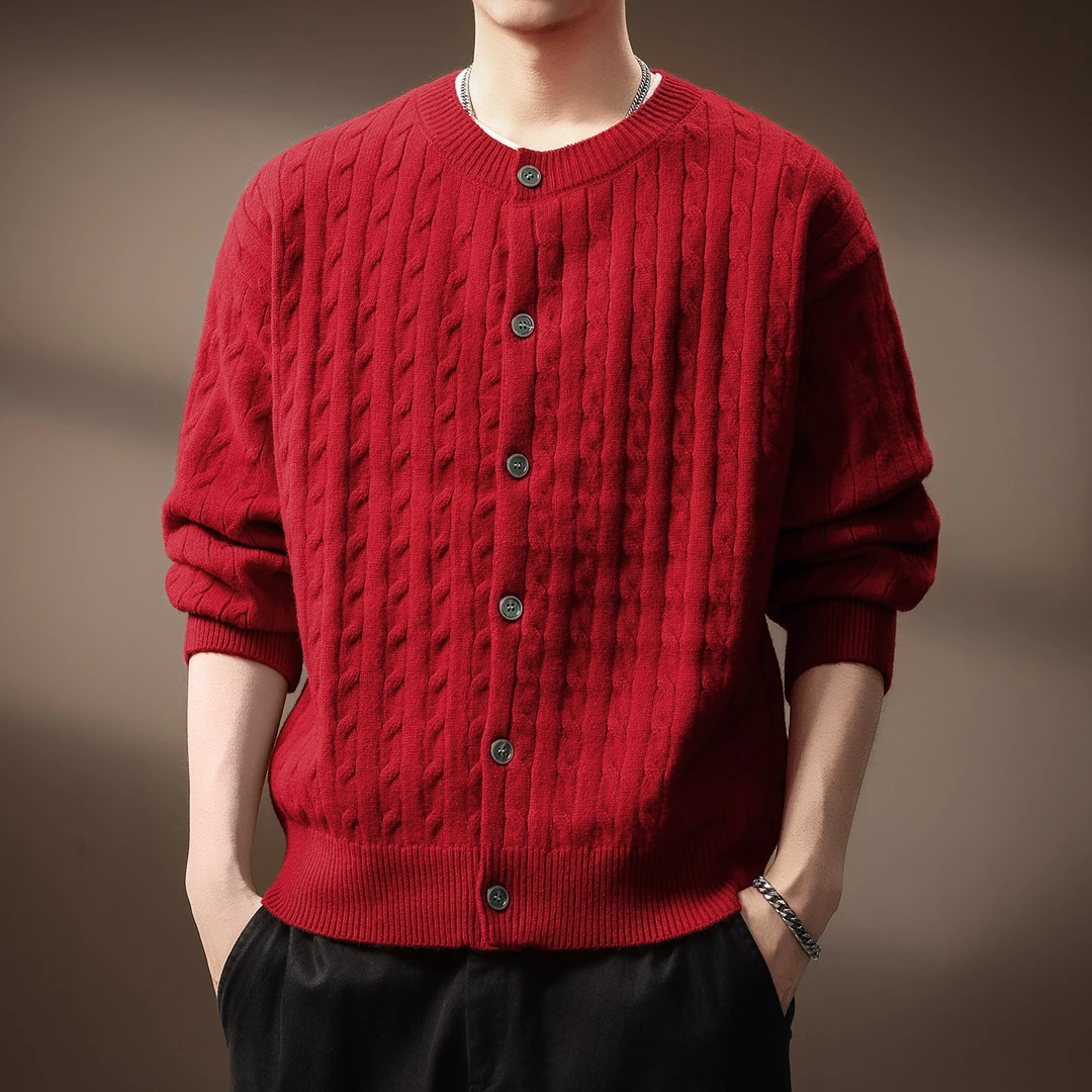 高端麻花本命开衫毛衣外套男秋季新款纯色百搭开衫慵懒风针织上衣