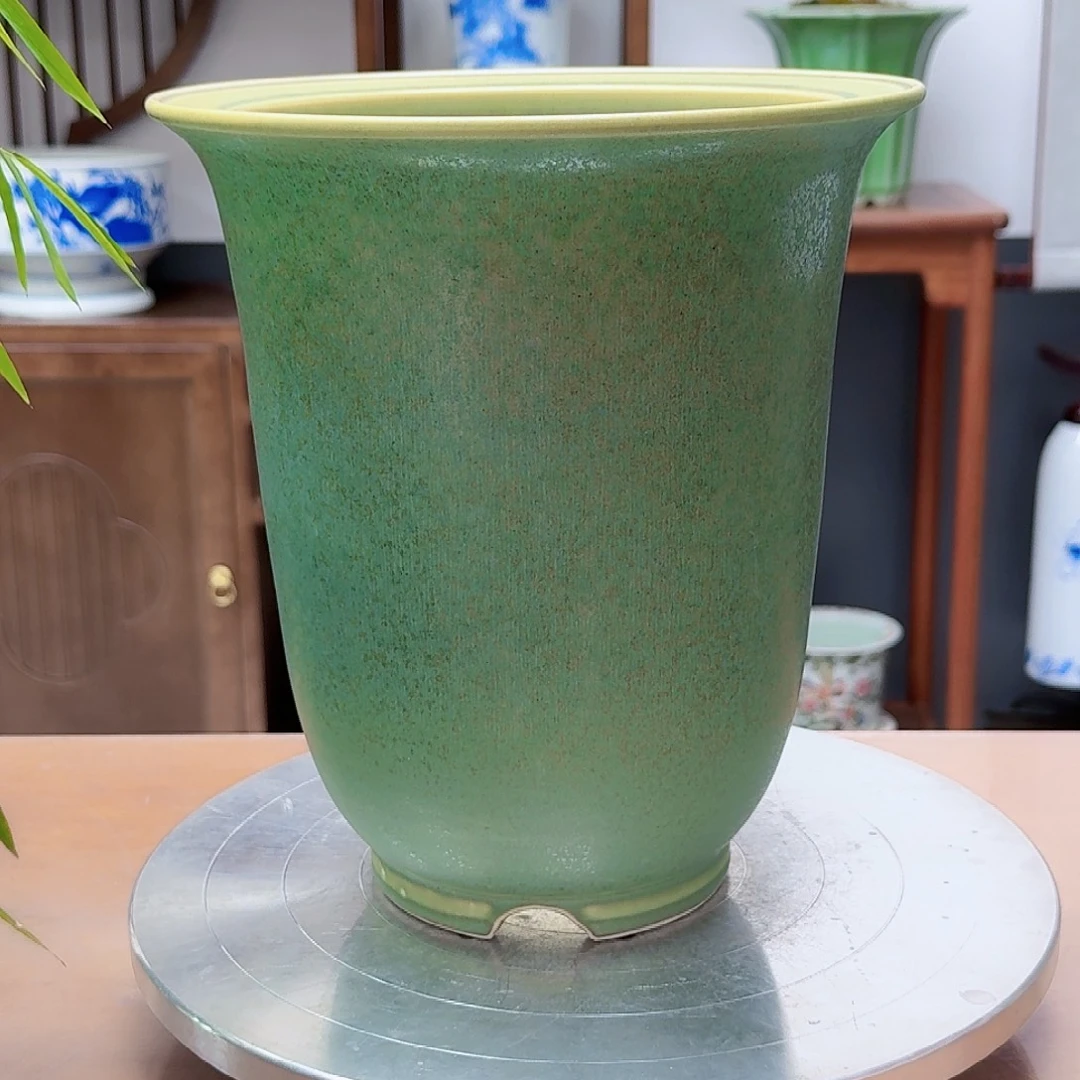 山***人绿釉窑变大金钟微瑕