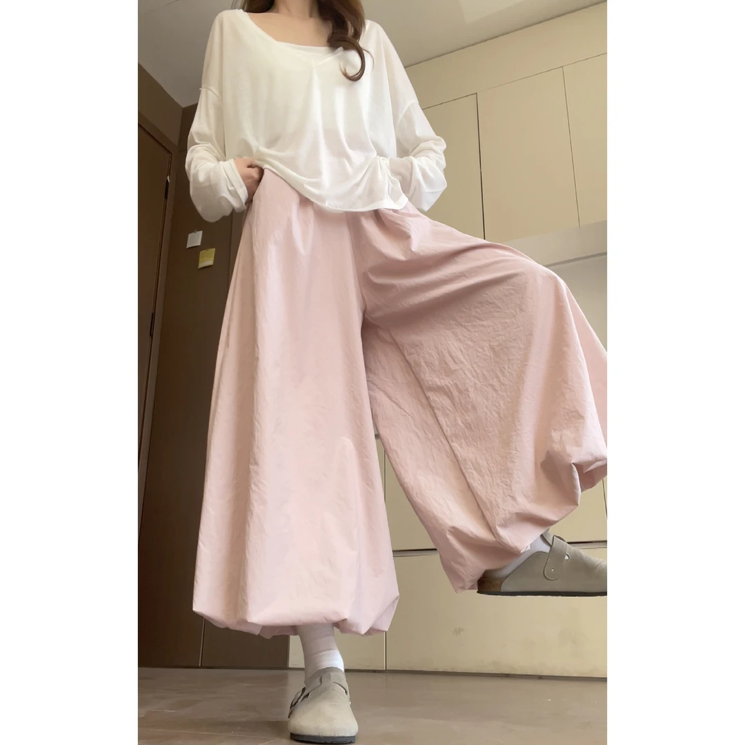 鑫鑫同学花苞裙裤女2025夏季韩系慵懒松弛感高腰休闲显瘦宽松裙裤