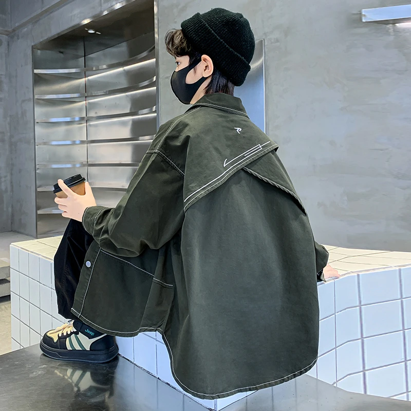 儿童装男童衬衫外套秋装2025新款中大童时髦炸街秋季洋气上衣潮