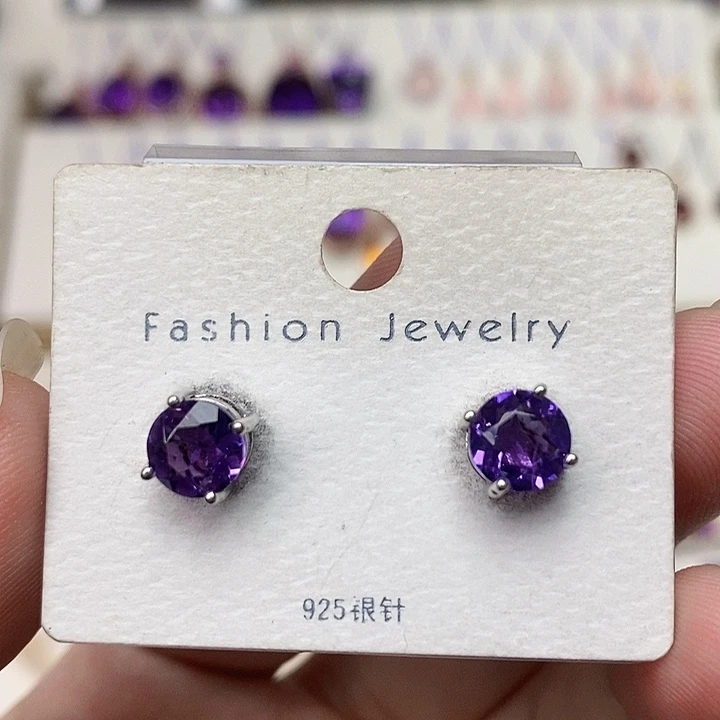 紫晶耳钉银S925镶嵌紫水晶耳钉