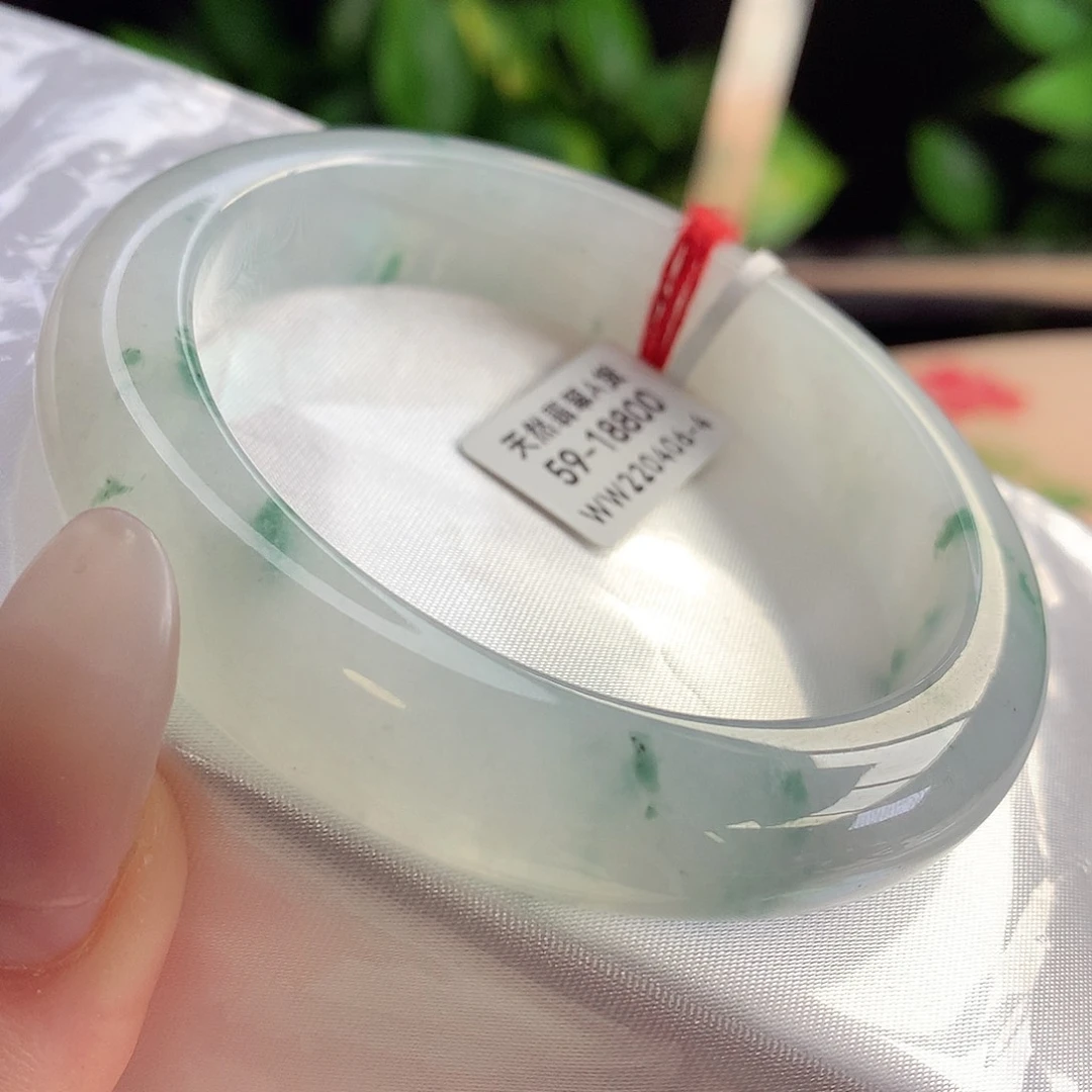 未镶嵌手镯翡翠天然A货翡翠58-59法式小翠绿花甜美17号