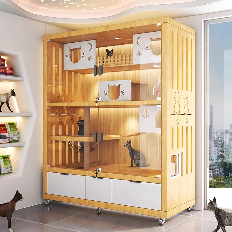 豪华猫窝别墅超大自由空间带厕所一体家用室内实木多层猫柜子猫笼