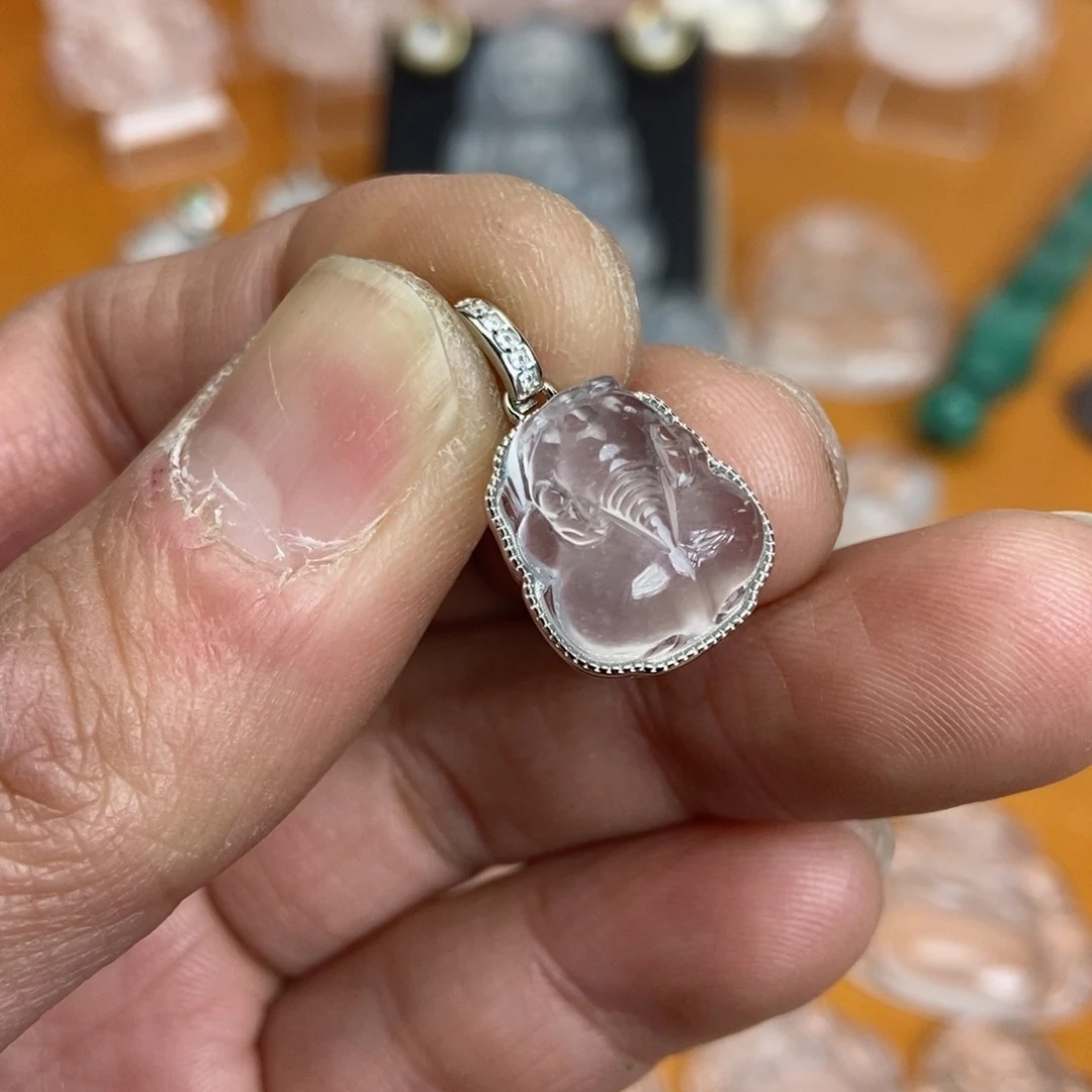 石英质玉吊坠银S925镶嵌