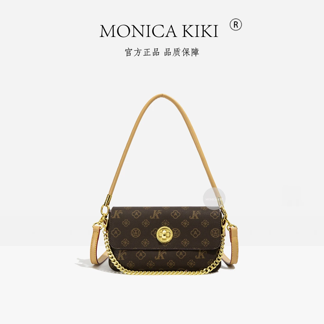 MONICA KIKI/莫妮卡奇奇时尚百搭包单肩斜挎包法棍包链条朋克风