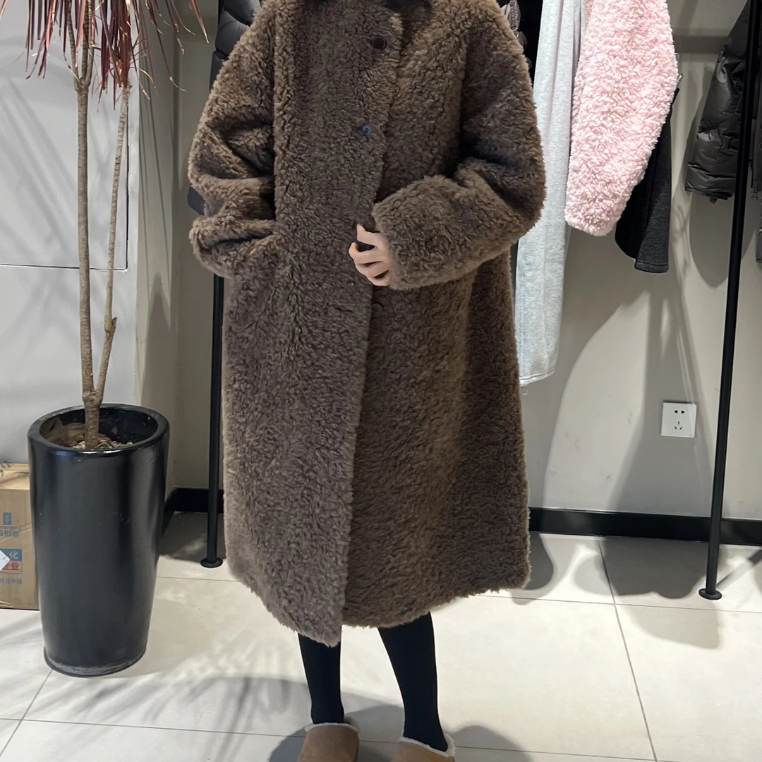 【W➕欧韩】长款真毛百搭时尚韩版扣子款中长款羊毛外套