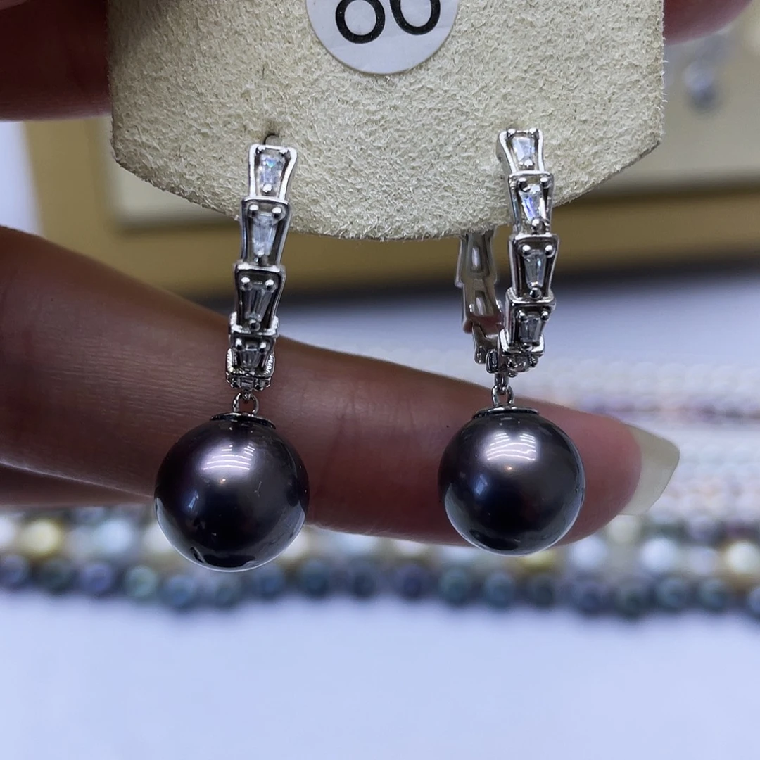 银S925镶嵌海水珍珠耳饰