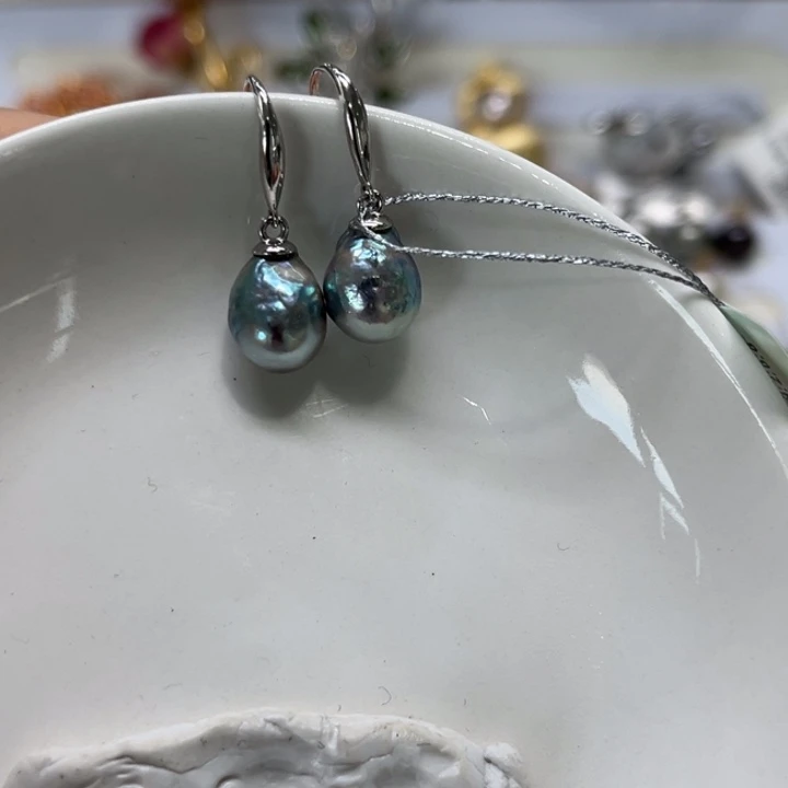 海水珍珠银S925镶嵌耳饰8-9mm 5号