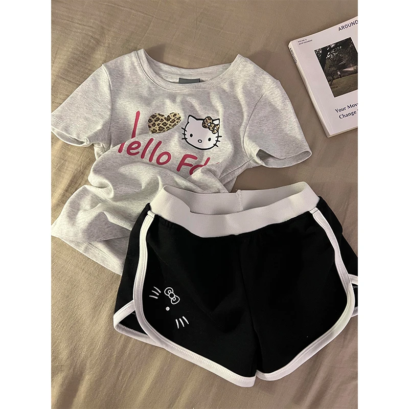 【豹纹kitty】韩系可爱休闲T恤睡衣女夏季新款亲肤家居服套装可外穿