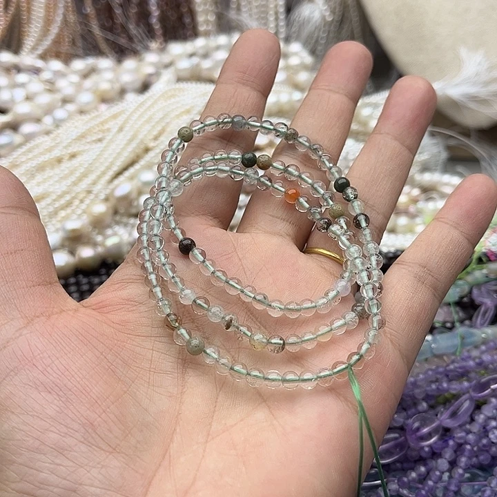 玛瑙/玉髓未镶嵌珠宝半成品一条4mm左右绿幽灵多圈