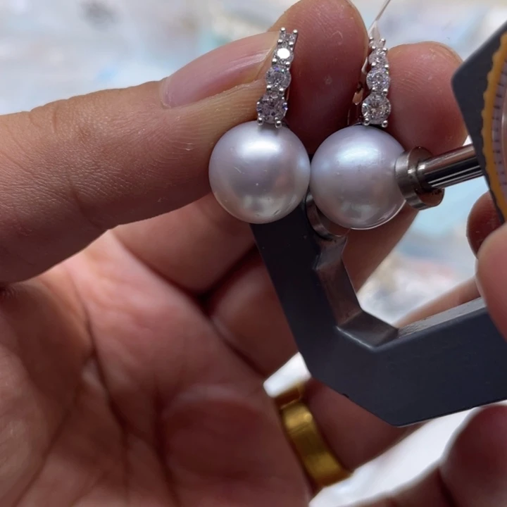 海水珍珠银S925镶嵌耳饰