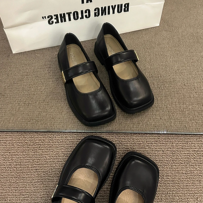 婧麒方头气质单鞋玛丽珍鞋女2025年春季新款英伦风小皮鞋小众法式