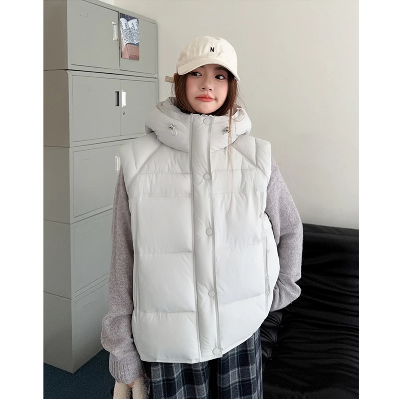 冬季连帽马甲棉服外套女韩版系休闲气质纯色坎肩夹克棉衣棉袄宽松