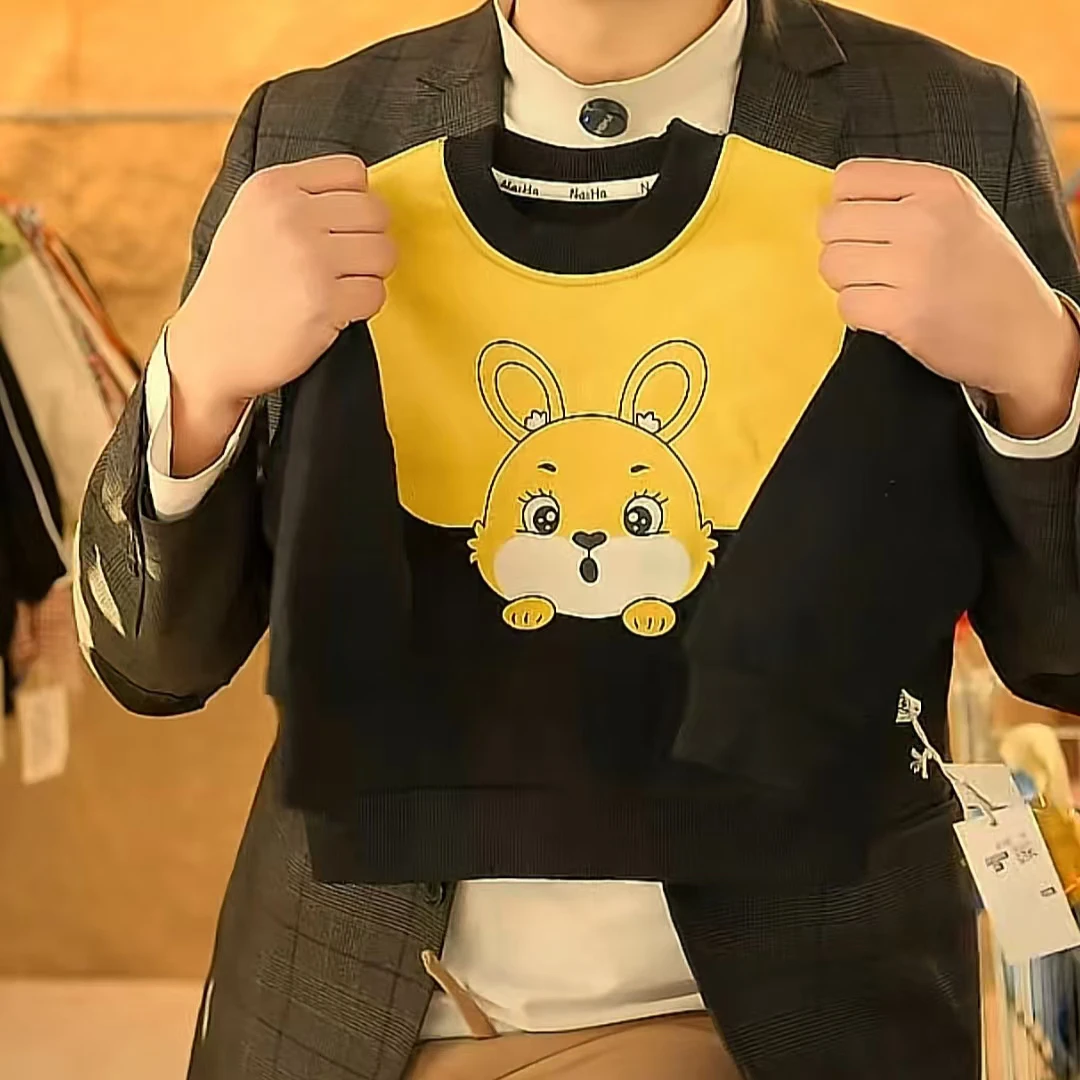 冬季儿童拼接撞色小兔子加绒卫衣5000