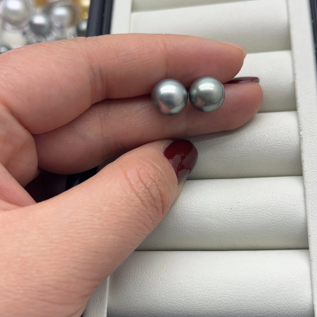 海水珍珠银S925镶嵌耳饰