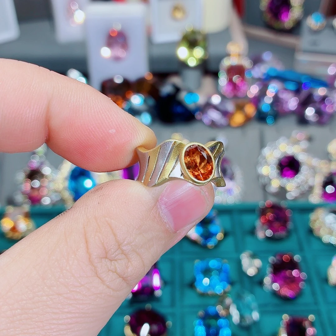 石榴石（芬达石）银S925镶嵌戒指