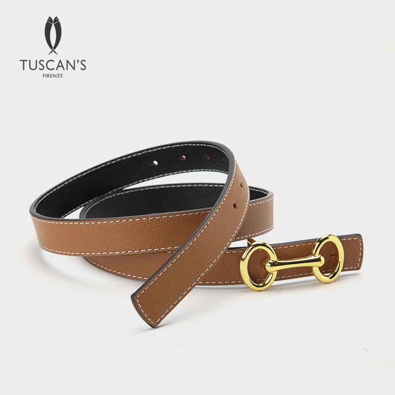 利群TUSCAN'S简约女士皮带可调节圆五金牛皮腰带包包配件TS时代双