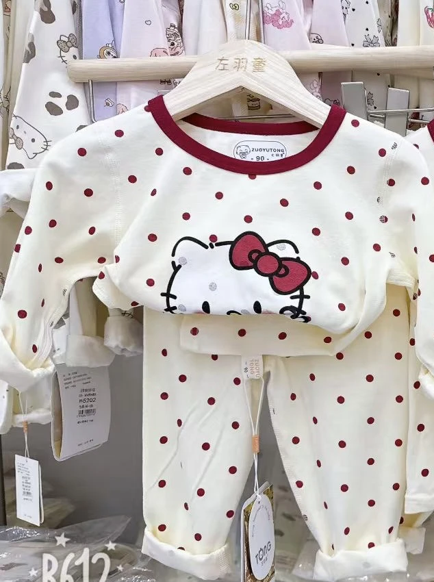 左羽童130-160码组女宝春秋家居服套装保暖卡通极简风