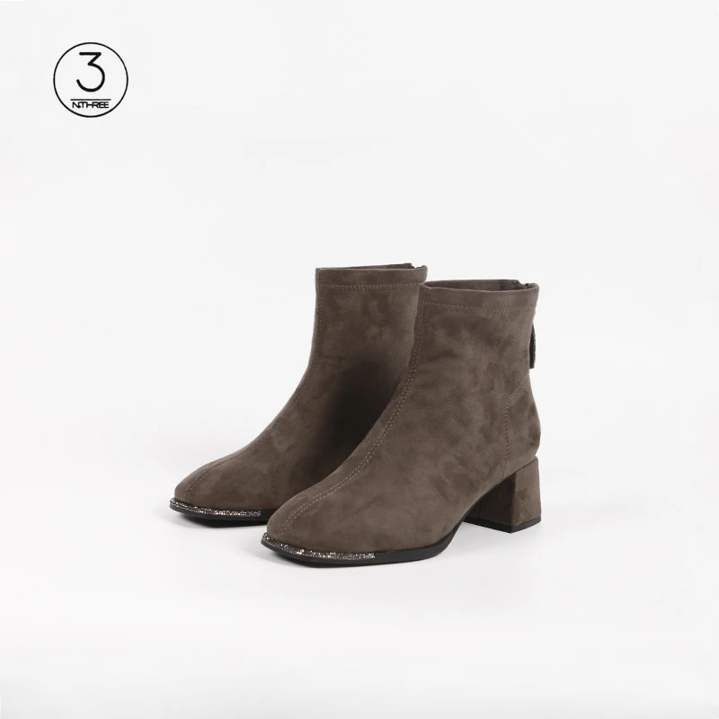 SF6596【品牌撤柜清仓】方头绒面复古瘦瘦靴女2025秋冬新款网红爆款