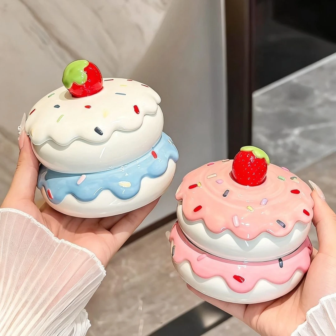 创意手彩马卡龙陶瓷烟灰缸带盖防飞灰可爱家用烟缸客厅烟盅高级zk