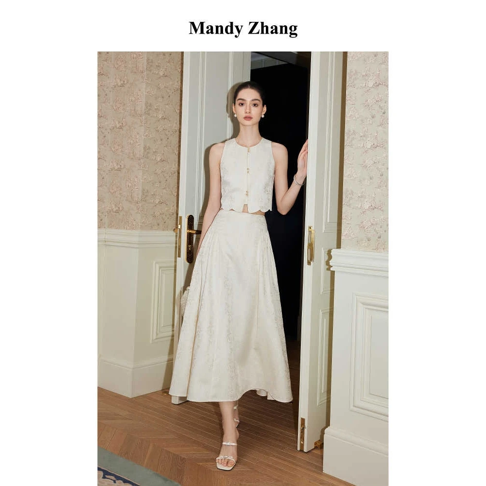 【MandyZhang】新中式国风马甲女夏季提花刺绣白色上衣