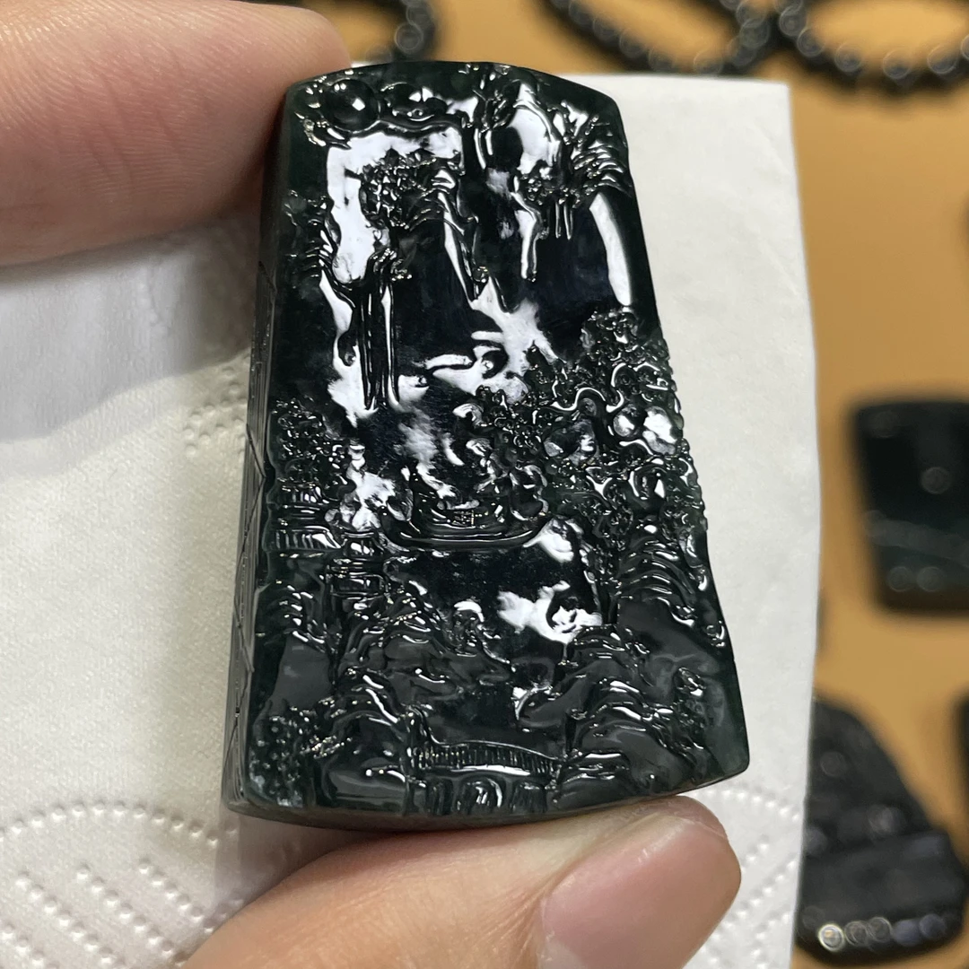天然翡翠a货 山水牌h4