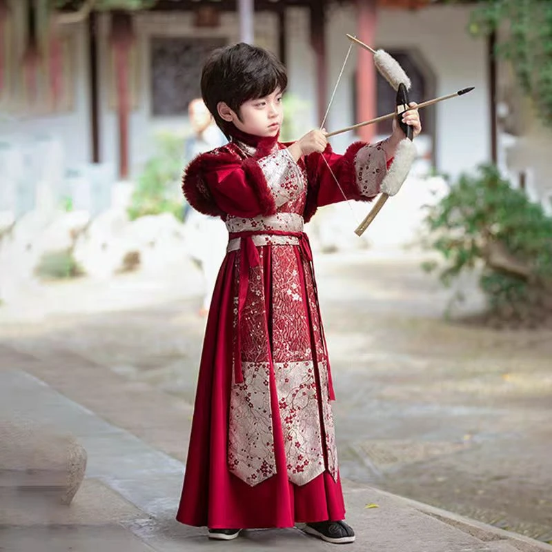 2025新款汉服男童秋冬男孩帅气公子服加绒加厚拜年服儿童古装