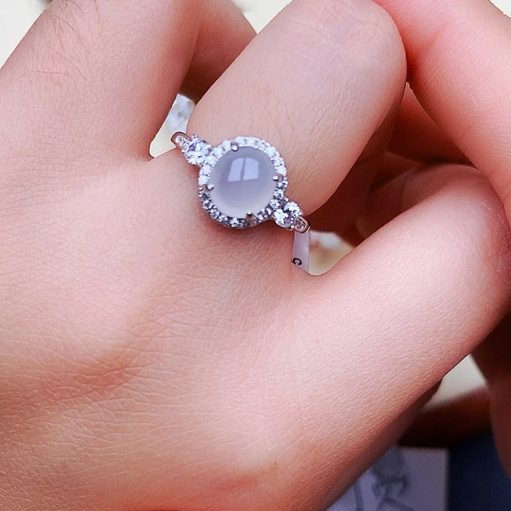 翡翠戒指银S925镶嵌天然A货翡翠