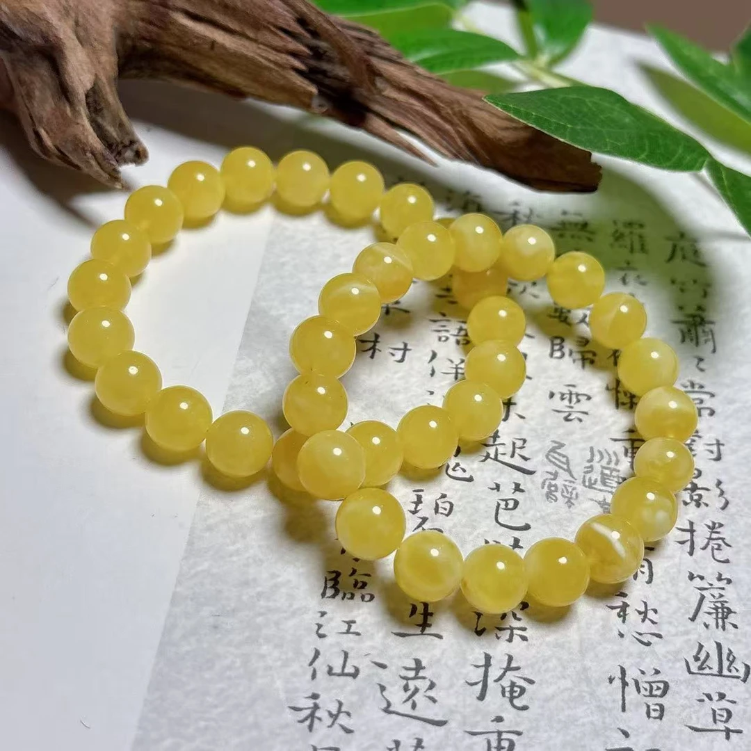 《铁头老猪》JA007天然蜜蜡鸡油黄圆珠素圈手串约10mm多样性发其一
